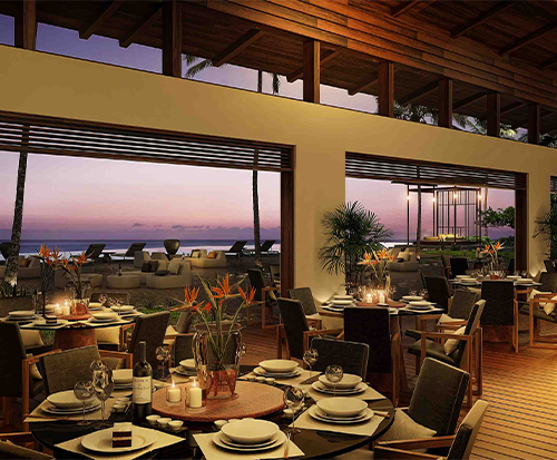 Jacaranda beach club private beach access and lounge area at Maritim Villas & Residences Mauritius